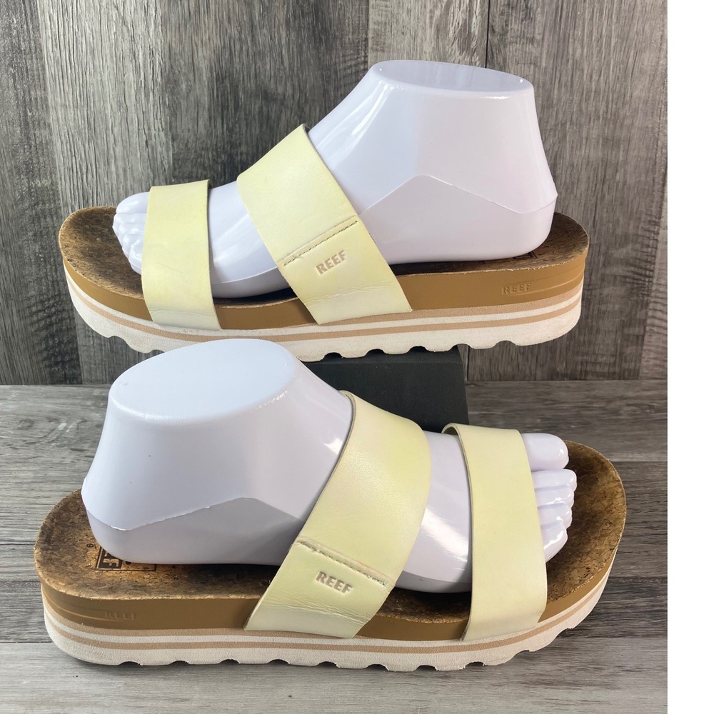 Reef Vista Hi Platform Sandals Cream Tan Double Strap Slides Womens 9 L-19 JHV